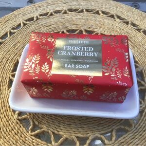 New Frosted Cranberry Large Bar Soap in Ceramic Soap Dish